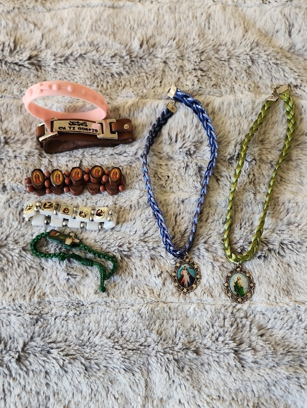 Religious Medal Braided Necklaces And Bracelets